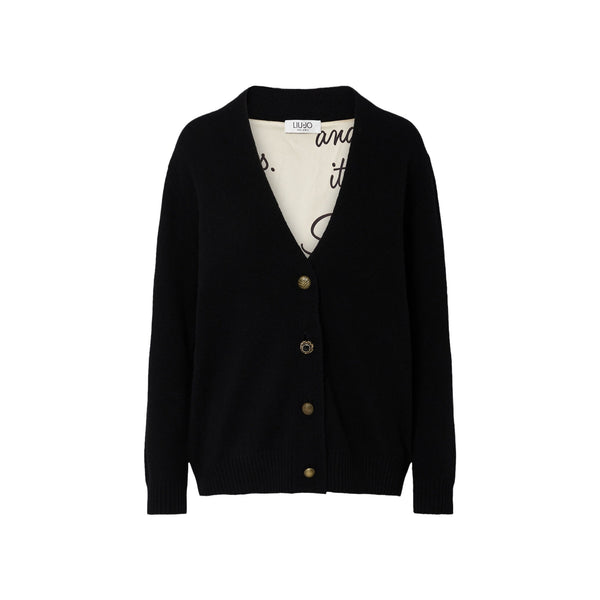 Cardigan Donna con bottoni gioiello Nero