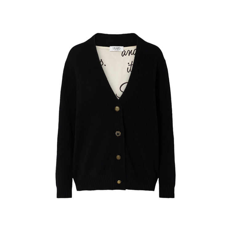 Cardigan Donna con bottoni gioiello Nero