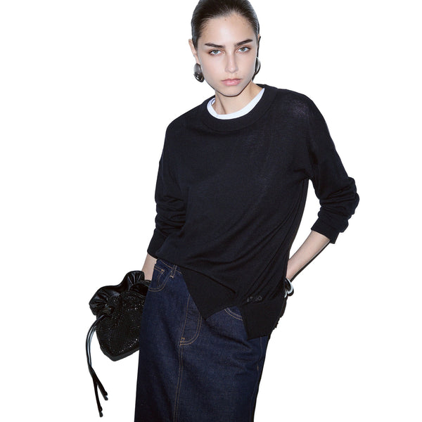 Maglia girocollo Donna Nero modella