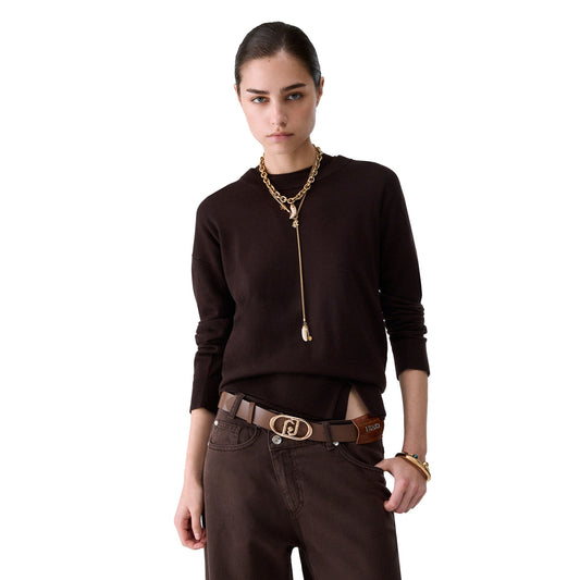 Maglia girocollo Donna Marrone modella frontale