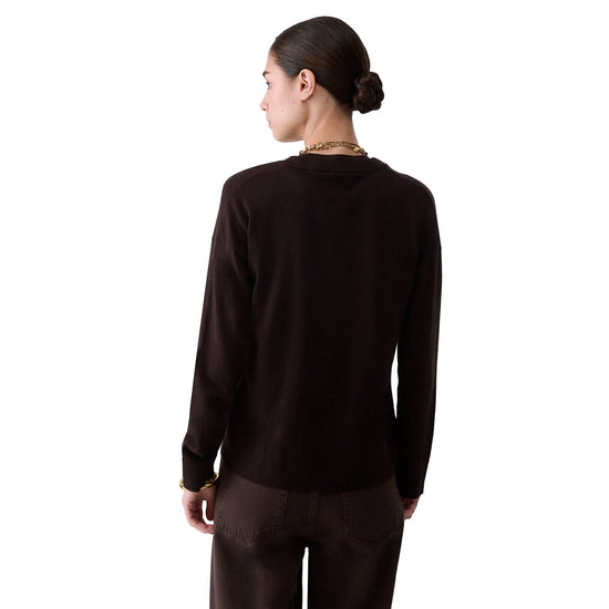 Maglia girocollo Donna Marrone modella retro