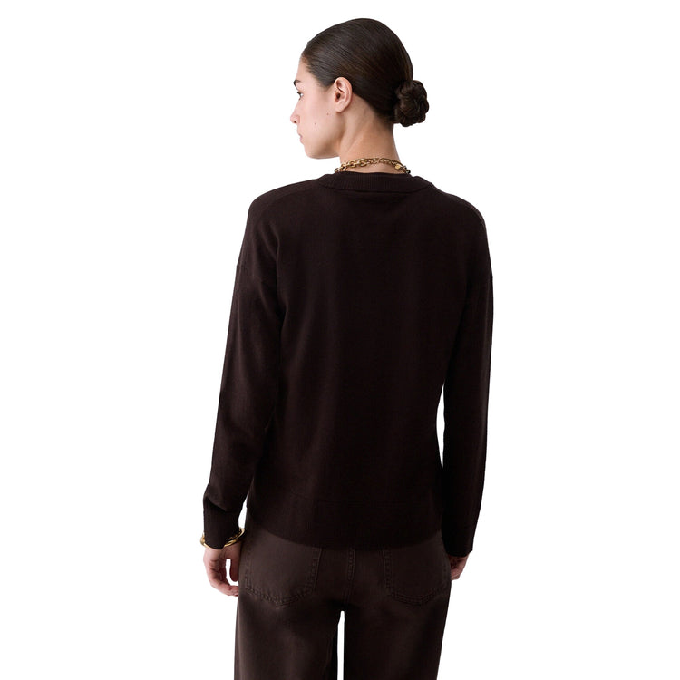 Maglia girocollo Donna Marrone modella retro