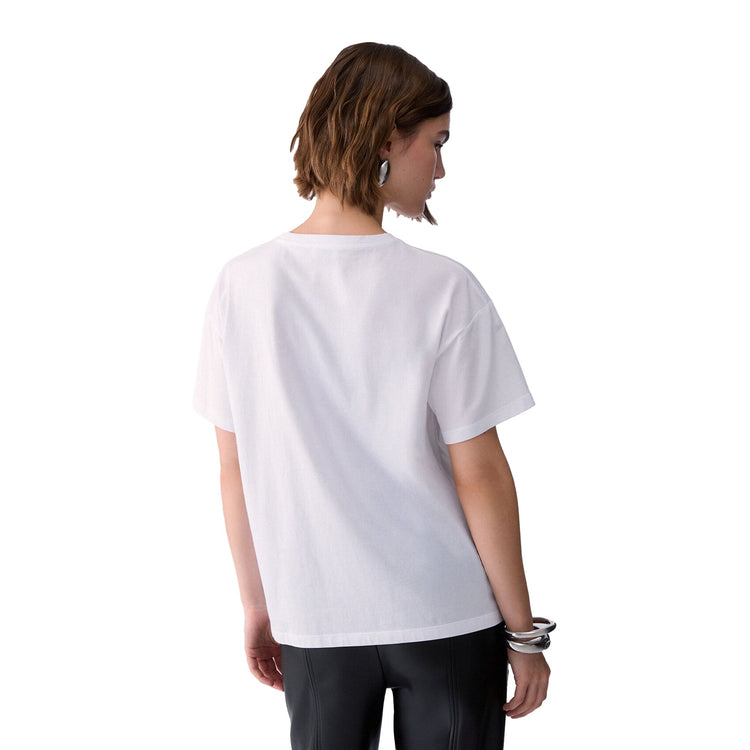 T-shirt bianca Donna con stampa frontale modella retro