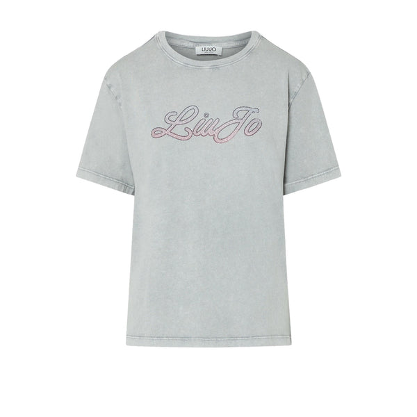 T-shirt Donna con logo strass Grigio