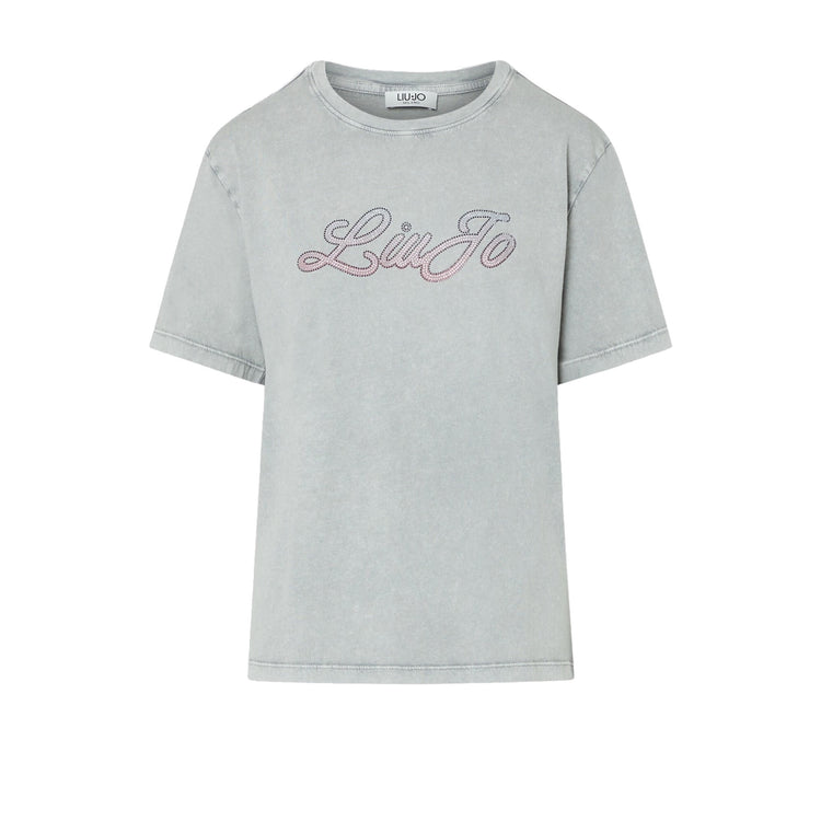 T-shirt Donna con logo strass Grigio