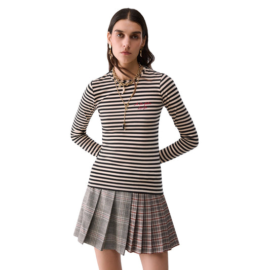 T-shirt Donna manica lunga a righe modella frontale