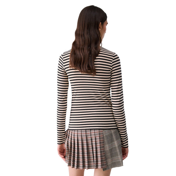 T-shirt Donna manica lunga a righe modella retro
