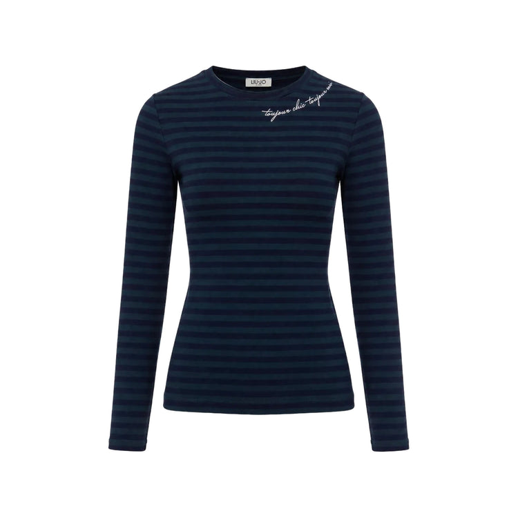 T-shirt Donna manica lunga a righe bicolor