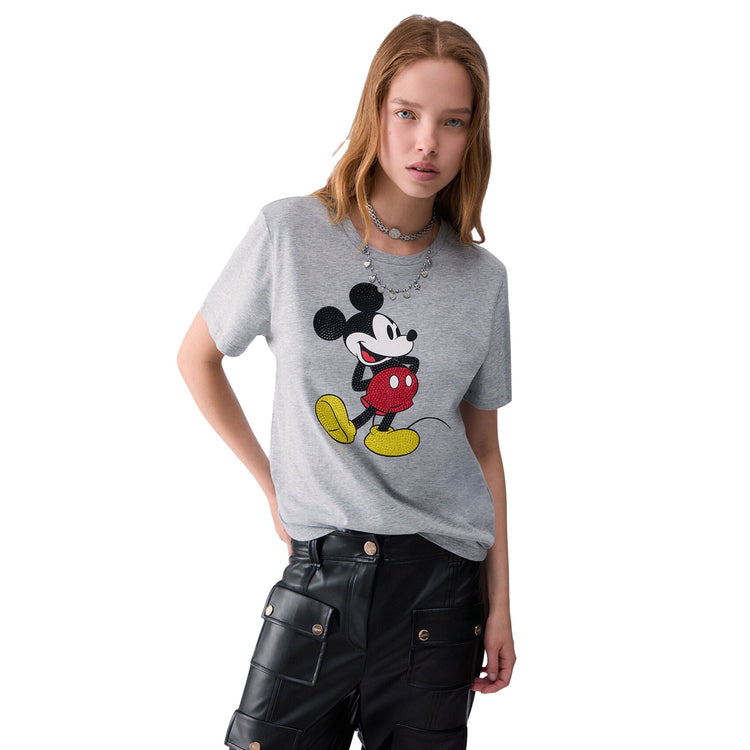 T-shirt grigia Donna con stampa Mister Mouse modella frontale