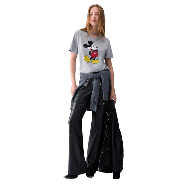 T-shirt grigia Donna con stampa Mister Mouse modella intera frontale