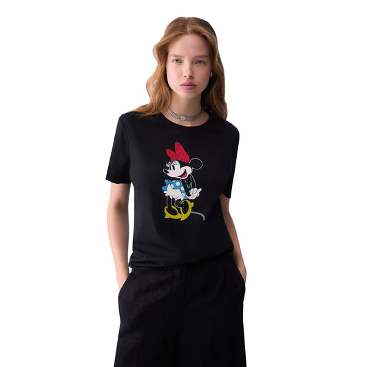 T-shirt nera Donna con stampa Miss Mouse