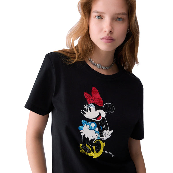 T-shirt nera Donna con stampa Miss Mouse dettaglio