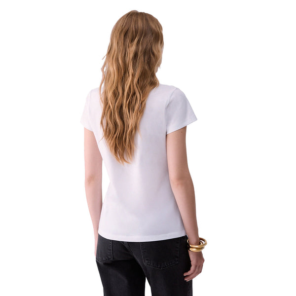 T-shirt Donna con scollo a V Bianco modella retro