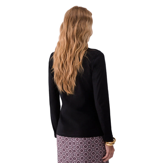 T-shirt Donna skinny fit manica lunga Nero, modella retro