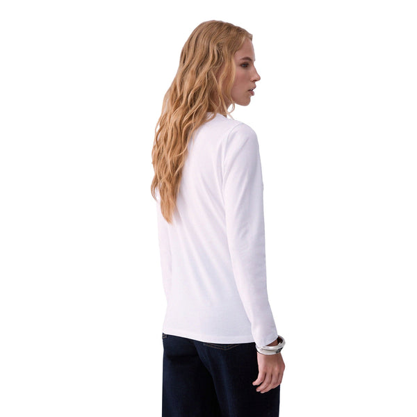 T-shirt Donna skinny fit manica lunga Bianco modella retro