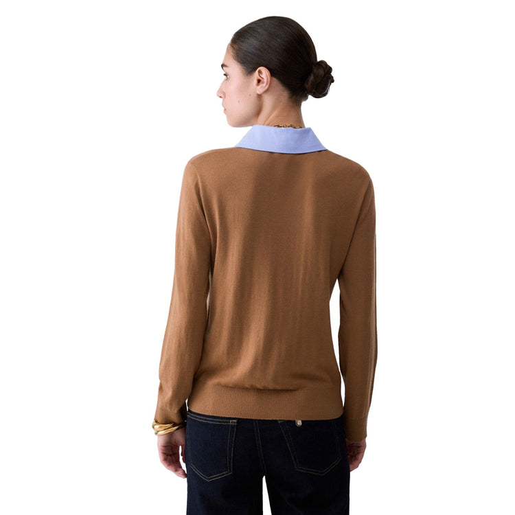Maglia Donna Beige con colletto in popeline con strass