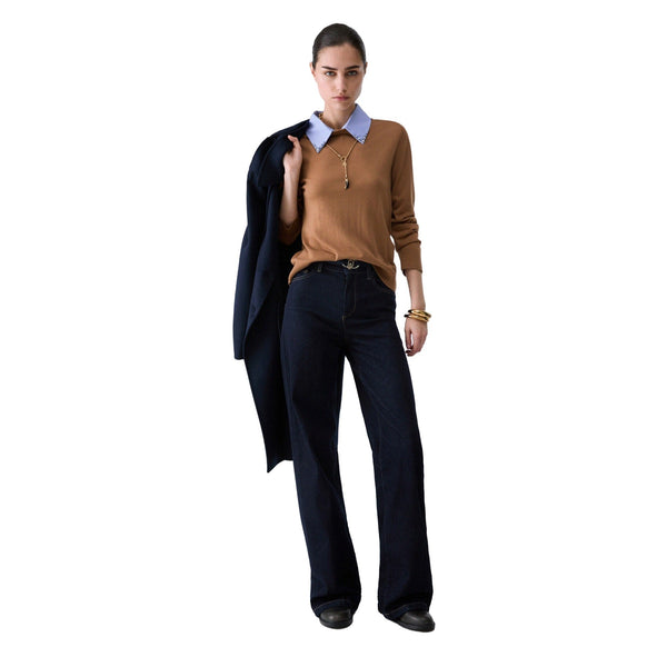 Maglia Donna Beige con colletto in popeline con strass