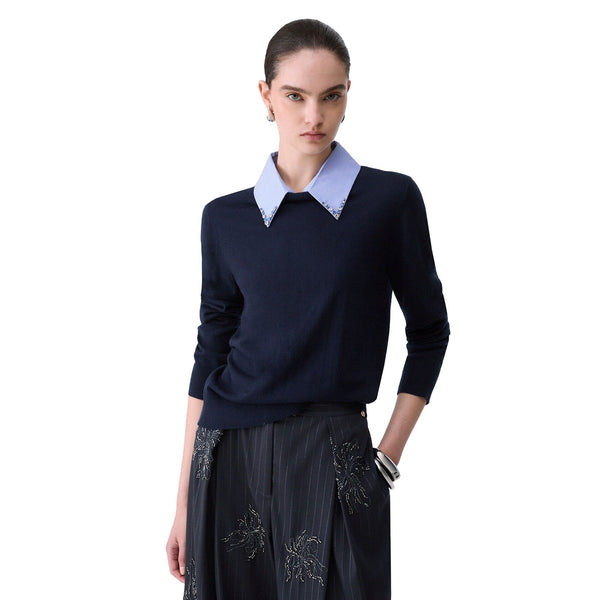 Maglia Donna con colletto in popeline con strass