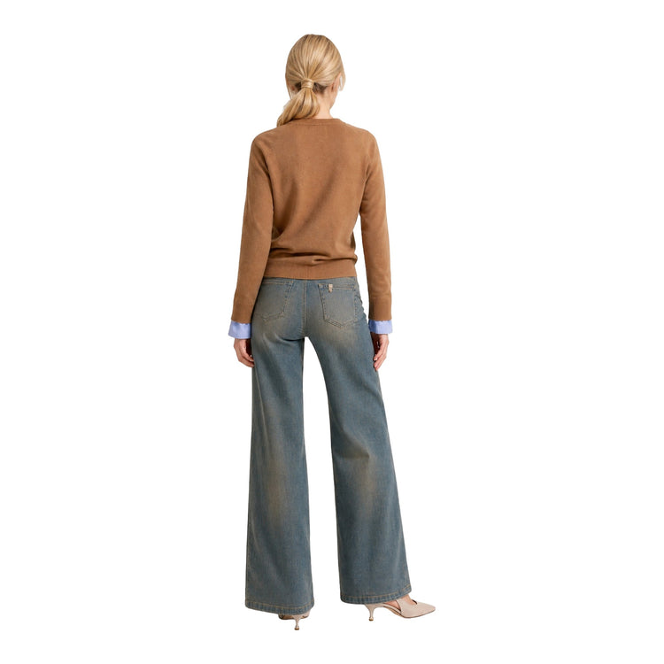 Maglia Donna Beige con polsi a camicia modella retro