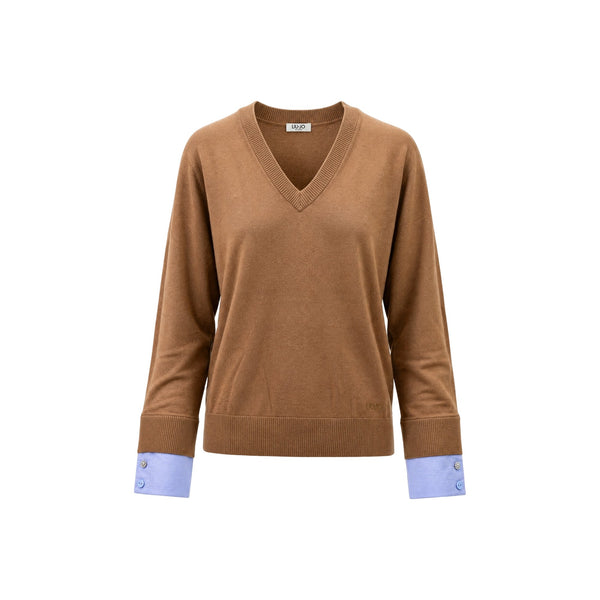 Maglia Donna Beige con polsi a camicia