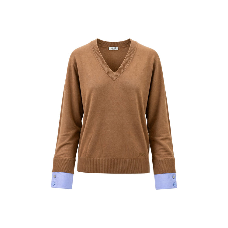 Maglia Donna Beige con polsi a camicia