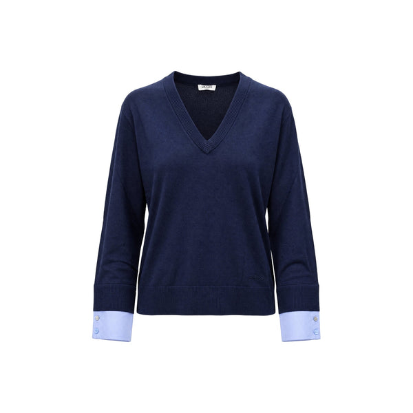 Maglia Donna Blu con polsi a camicia