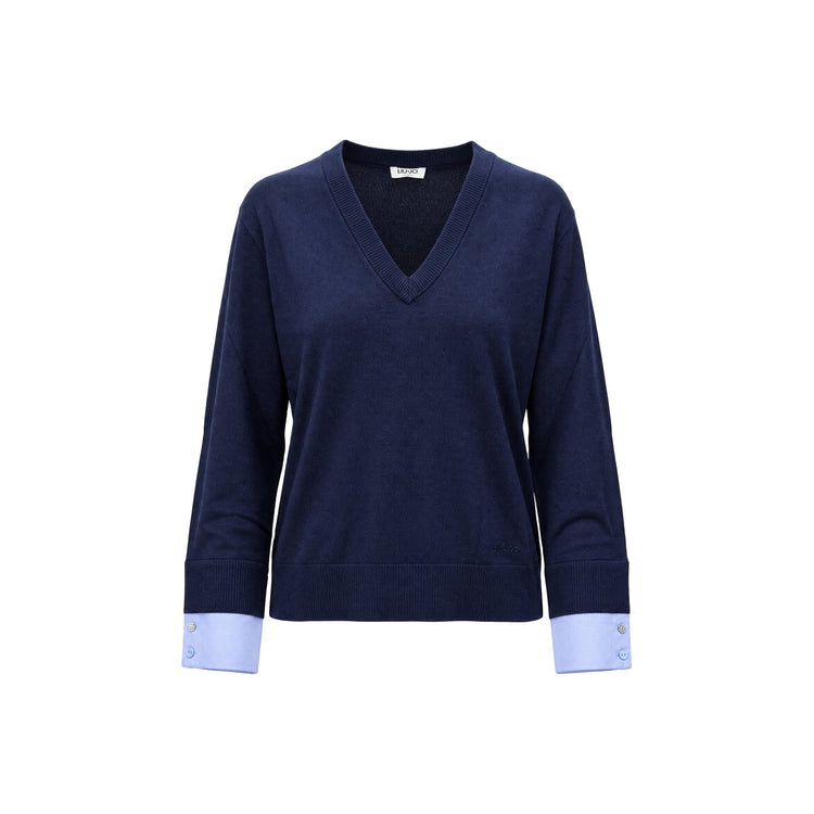 Maglia Donna Blu con polsi a camicia
