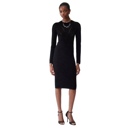 Abito longuette Donna in maglia nera modella frontale