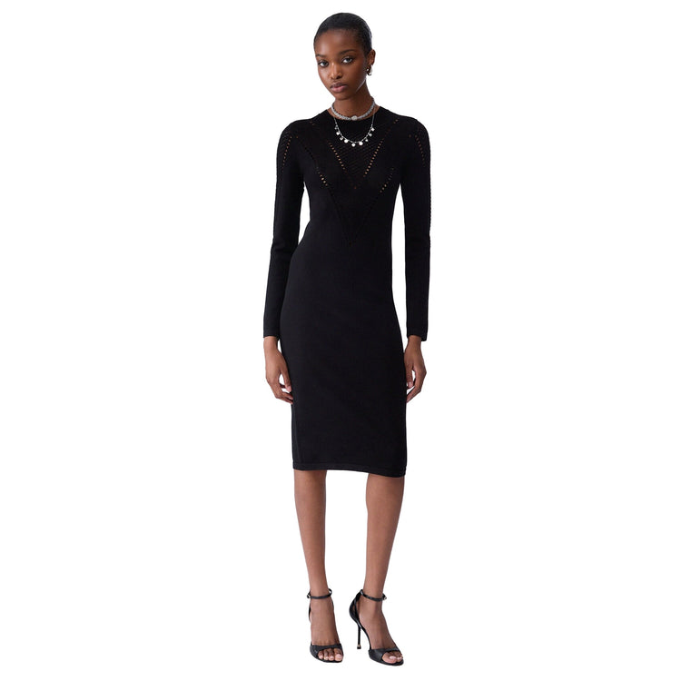 Abito longuette Donna in maglia nera modella frontale