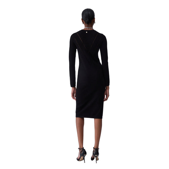 Abito longuette Donna in maglia nera modella retro