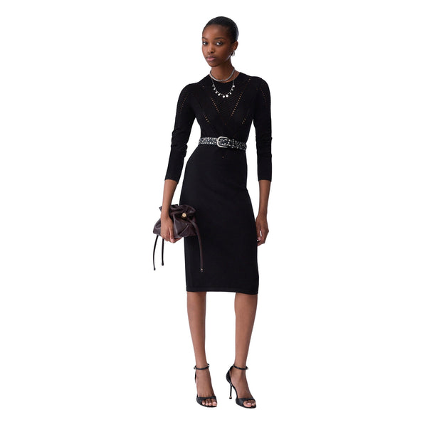 Abito longuette Donna in maglia nera modella frontale