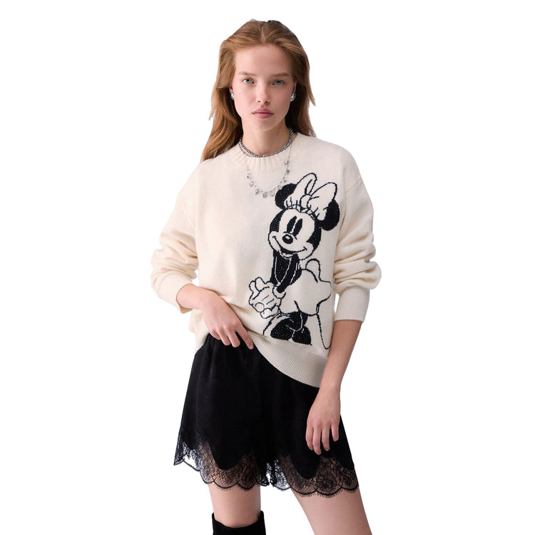 Maglia Donna in lana bianca Mrs Mouse modella frontale
