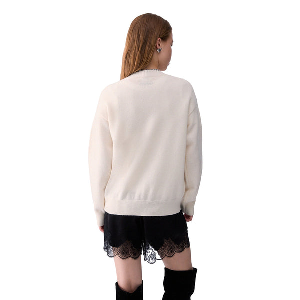 Maglia Donna in lana bianca Mrs Mouse modella retro