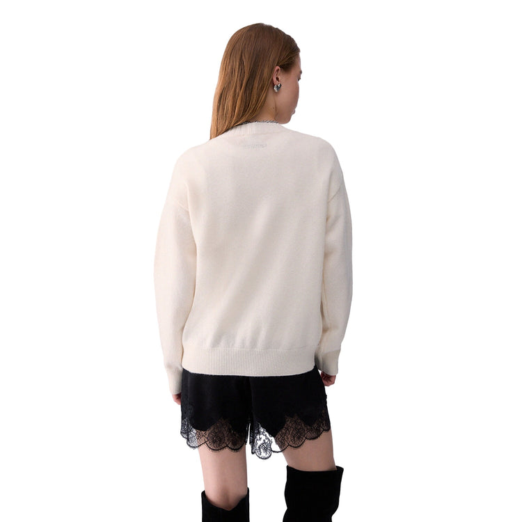 Maglia Donna in lana bianca Mrs Mouse modella retro