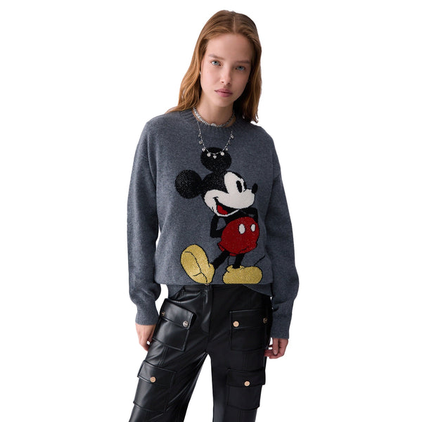 Maglia Donna in lana grigia Mr Mouse modella frontale