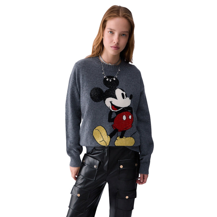 Maglia Donna in lana grigia Mr Mouse modella frontale