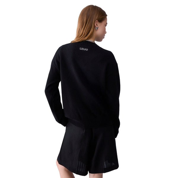 Maglia Donna in lana nera Mrs Mouse, modella retro