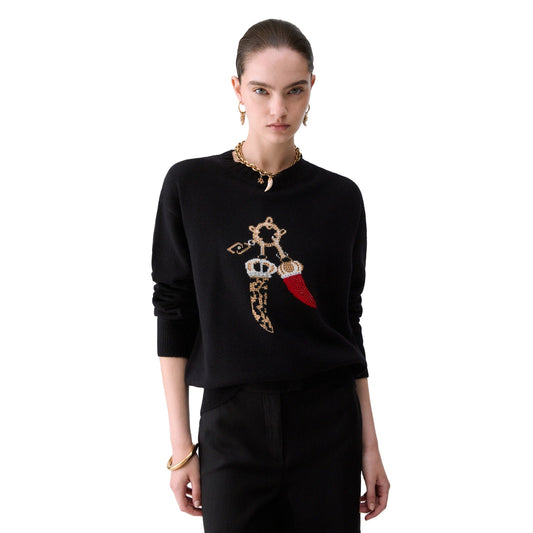 Maglia nera Donna con disegno charm