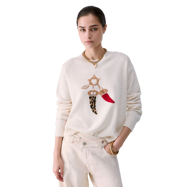 Maglia bianca Donna con disegno charm modella frontale