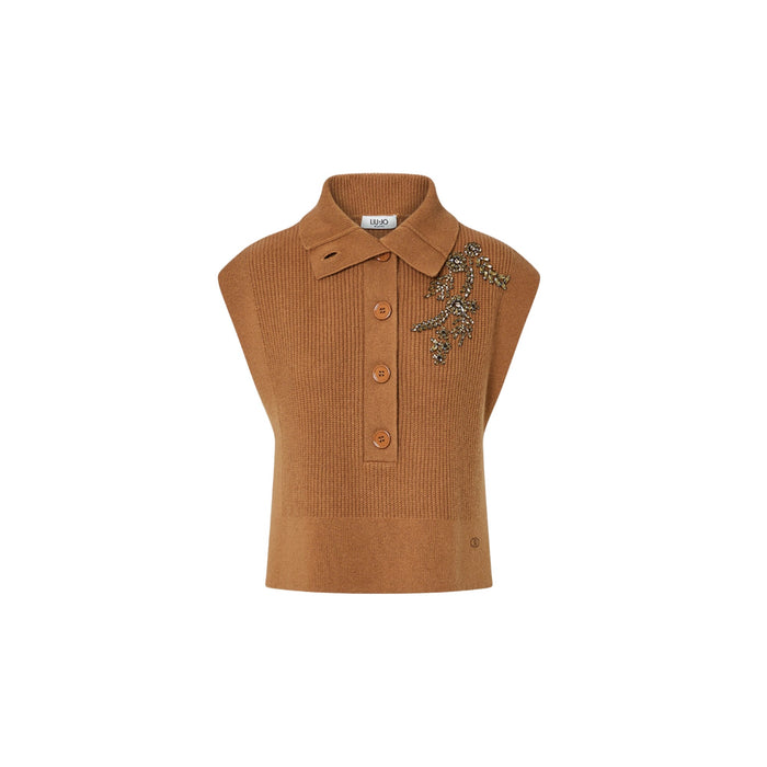 Gilet in maglia Donna con gioiello marrone