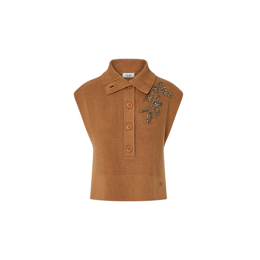 Gilet in maglia Donna con gioiello marrone
