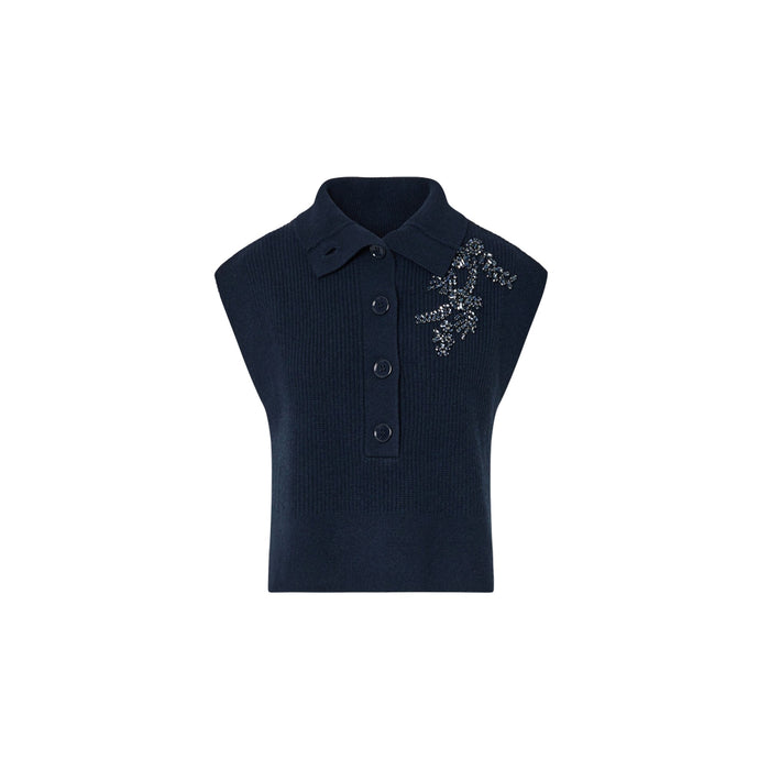 Gilet in maglia Donna con gioiello blu scuro
