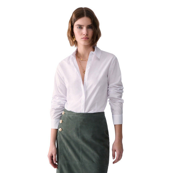 Camicia classica Donna in popeline bianco modella frontale 