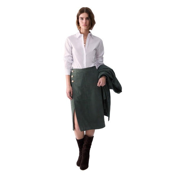 Camicia classica Donna in popeline bianco modella intera frontale