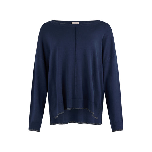 Maglia Blu in lurex con scollo a barca