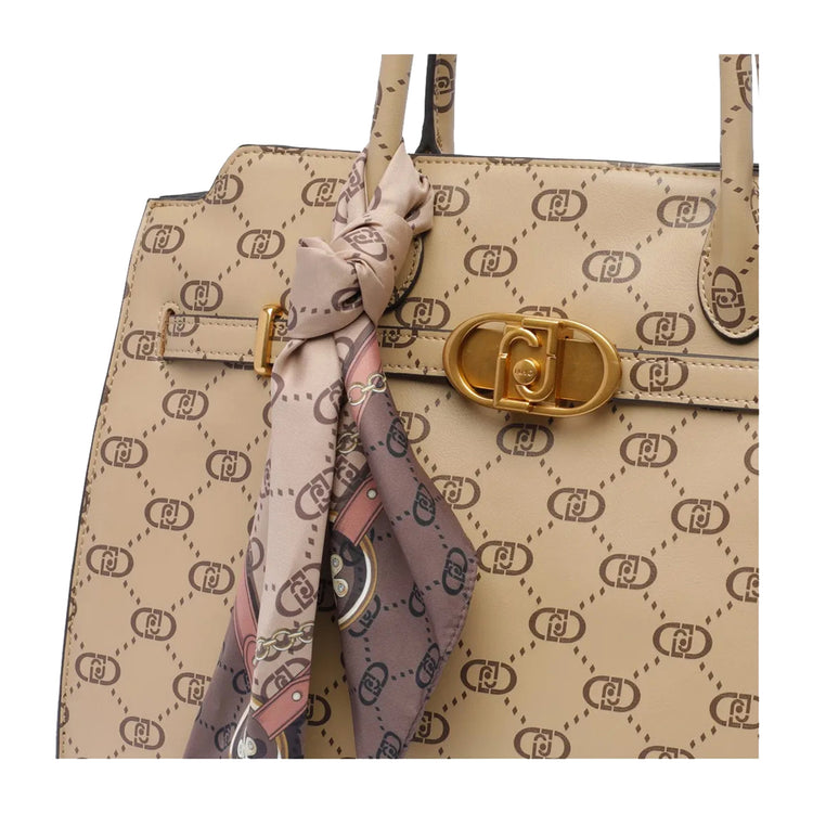 Borsa satchel con foulard Beige