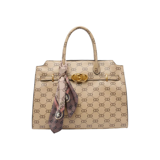 Borsa satchel con foulard Beige