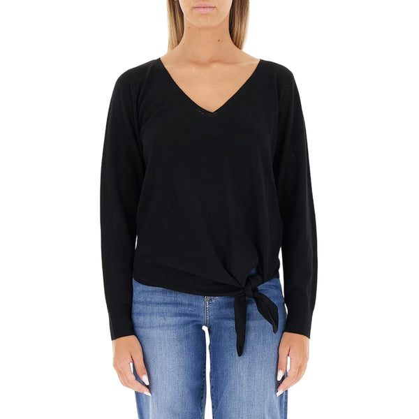 Maglia Donna con nodo al fondo Nero modella frontale