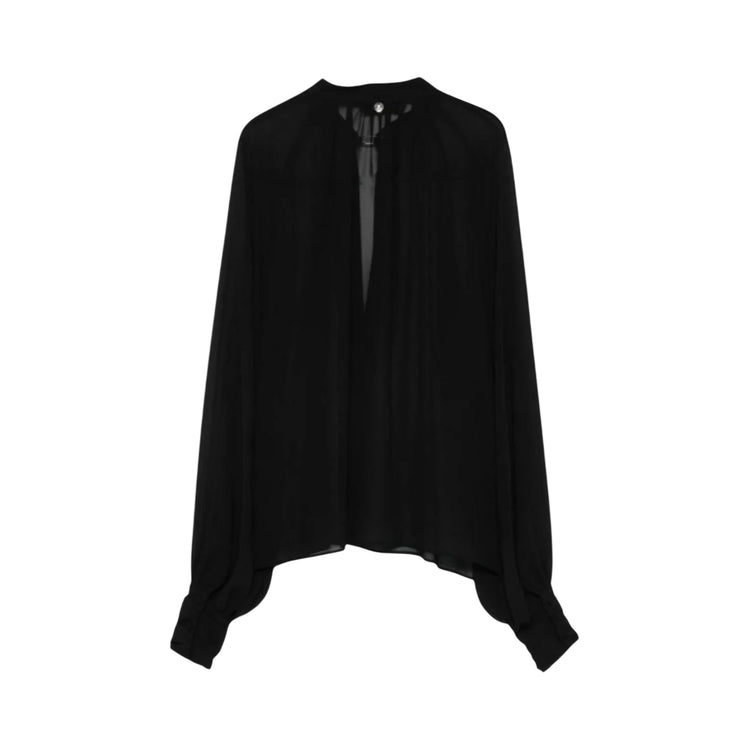 Blusa Donna con collo alla coreana e motivo a V Nero retro
