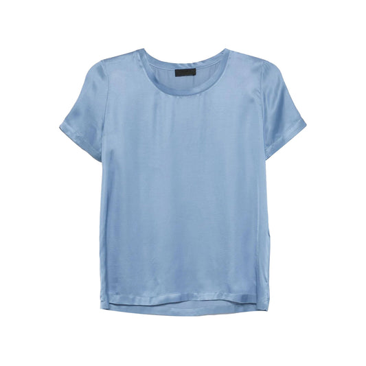 Blusa Donna in raso tinta unita celeste